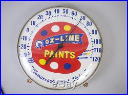 Vintage Ox Line Paints 12 Round Glass Dome Advertising Outdoor Thermometer Sign