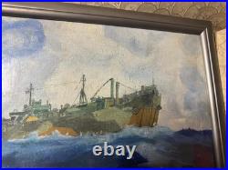 Vintage P Mezzanares US Navy Ship Oil Painting Signed And Framed