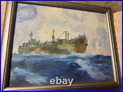 Vintage P Mezzanares US Navy Ship Oil Painting Signed And Framed