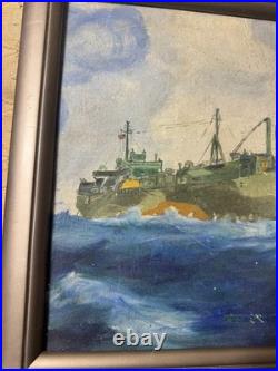 Vintage P Mezzanares US Navy Ship Oil Painting Signed And Framed