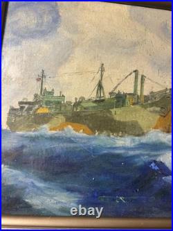 Vintage P Mezzanares US Navy Ship Oil Painting Signed And Framed