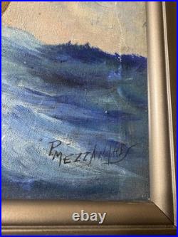 Vintage P Mezzanares US Navy Ship Oil Painting Signed And Framed