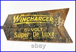 Vintage Painted Double Sided Sign WINCHARGER 6-VOLT SUPER DE LUXE SIOUX CITY IA