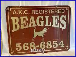 Vintage Painted Sheet Metal AKC Beagles Advertising Sign, double sided