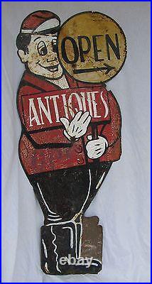 Vintage Painted Tin Antiques Directional Advertising Sign Can Ship