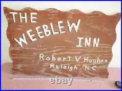Vintage Painted Wood Trade Sign We-Blew-Inn 2-side Raleigh, NC Hotel 30 X 2 OLD
