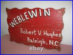 Vintage Painted Wood Trade Sign We-Blew-Inn 2-side Raleigh, NC Hotel 30 X 2 OLD