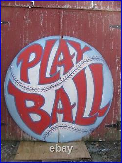 Vintage Painted Wooden Baseball Sign Play Ball Shipping Available