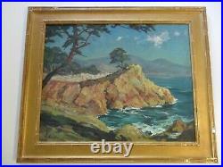 Vintage Painting 30 Inch Oil Early California Monterey Coast Landscape Antique