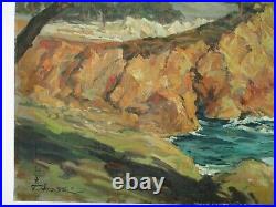 Vintage Painting 30 Inch Oil Early California Monterey Coast Landscape Antique