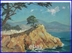 Vintage Painting 30 Inch Oil Early California Monterey Coast Landscape Antique