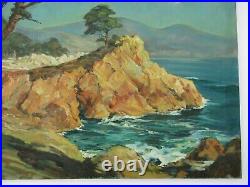 Vintage Painting 30 Inch Oil Early California Monterey Coast Landscape Antique