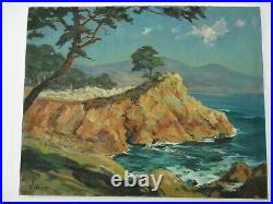 Vintage Painting 30 Inch Oil Early California Monterey Coast Landscape Antique