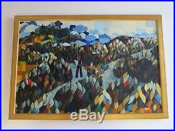 Vintage Painting Abstract Cubism Expressionism Large Mystery Artist 1970's Pop