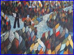 Vintage Painting Abstract Cubism Expressionism Large Mystery Artist 1970's Pop