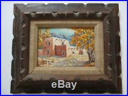 Vintage Painting American Landscape Taos Pueblo Indian Adobe Home By Spillers