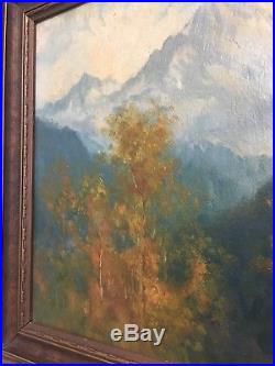 Vintage Painting Artist Signed Stirling Dave Mountain Landscape Oil Snow Autumn