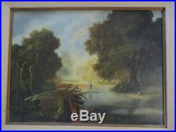 Vintage Painting By Raymond Bayless California American Regionalism River Man