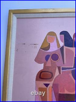 Vintage Painting Cubism Modernism Female Expressionism The Three Graces Signed