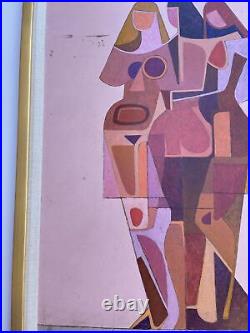 Vintage Painting Cubism Modernism Female Expressionism The Three Graces Signed
