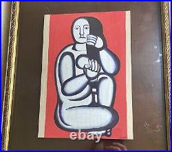 Vintage Painting Drawing Signed Fernand Leger Les Grands Plongeurs Noirs
