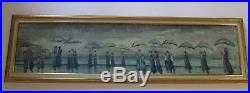 Vintage Painting Impressionism Sofa Size Skinny Narrow Umbrella Rainy Day Signed