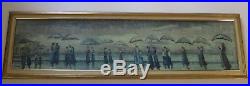 Vintage Painting Impressionism Sofa Size Skinny Narrow Umbrella Rainy Day Signed