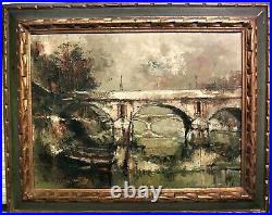 Vintage Painting Mid Century Signed Bridges Seine Paris