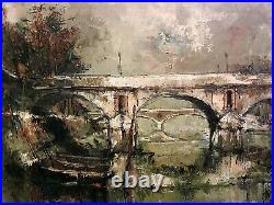 Vintage Painting Mid Century Signed Bridges Seine Paris