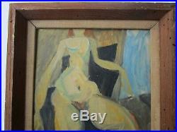 Vintage Painting Nude Expressionism Modernism Female Woman Model Oil Abstract