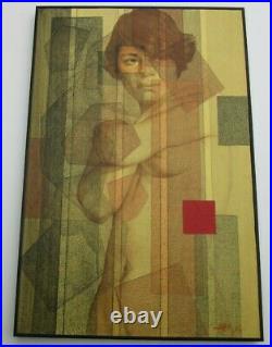 Vintage Painting Nude Woman Female Pretty Model Surreal Cubist Cubism Abstract