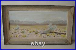 Vintage Painting Oil On Board Desert Landscape Signed Wildflower Smoke Trees
