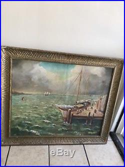 Vintage Painting Oil On Canvas By Peter H. Schuchard Signed & Framed Maritime