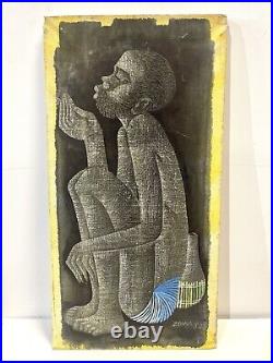 Vintage Painting On Canvas By Nkutu A Zowa Signed And Dated 1987
