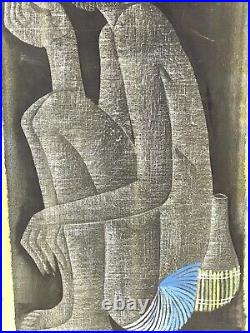 Vintage Painting On Canvas By Nkutu A Zowa Signed And Dated 1987