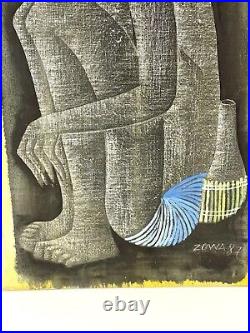 Vintage Painting On Canvas By Nkutu A Zowa Signed And Dated 1987
