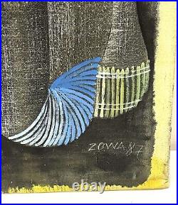 Vintage Painting On Canvas By Nkutu A Zowa Signed And Dated 1987