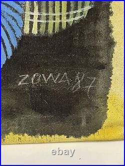 Vintage Painting On Canvas By Nkutu A Zowa Signed And Dated 1987