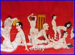 Vintage Painting, Saturday Night In Port Clyde, Swinging Nude Couples