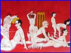 Vintage Painting, Saturday Night In Port Clyde, Swinging Nude Couples