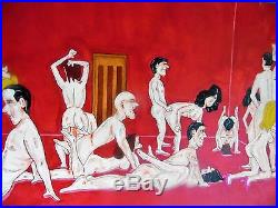 Vintage Painting, Saturday Night In Port Clyde, Swinging Nude Couples