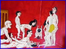 Vintage Painting, Saturday Night In Port Clyde, Swinging Nude Couples