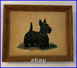 Vintage Painting Scottie Dog In Grass By Ole Larsen Framed Signed
