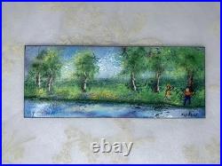 Vintage Painting Signed Raphael Enamel on Copper MCM