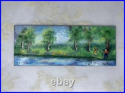 Vintage Painting Signed Raphael Enamel on Copper MCM