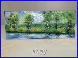 Vintage Painting Signed Raphael Enamel on Copper MCM