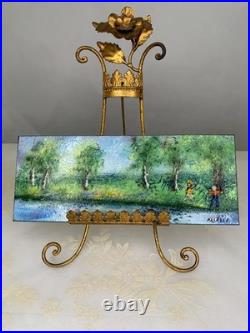 Vintage Painting Signed Raphael Enamel on Copper MCM