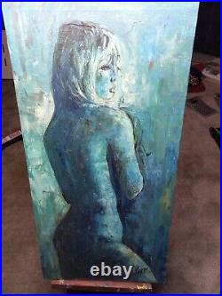 Vintage Painting VERDI, NUDE Study in Blue