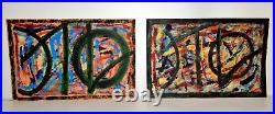 Vintage Pair Signed Miro Joan Original Abstract Surreal Large Paintings 12 x 18