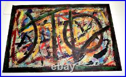 Vintage Pair Signed Miro Joan Original Abstract Surreal Large Paintings 12 x 18